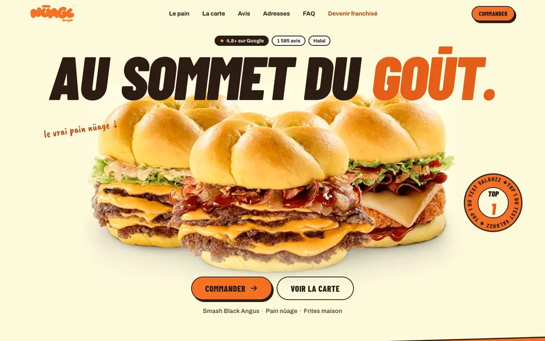 Page d'accueil du site Nūage Burger